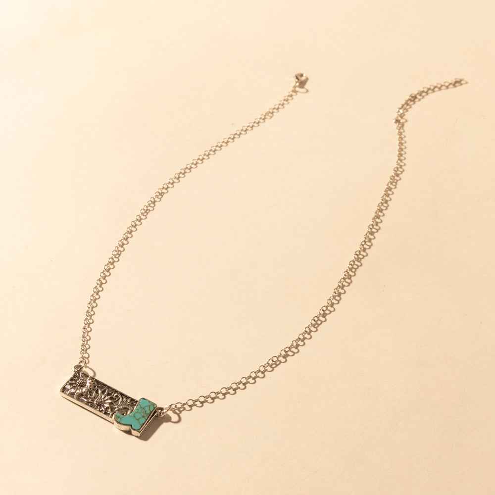 Myra Cowgirl Boot Charm Necklace for Women in Moonlit and Turquoise
