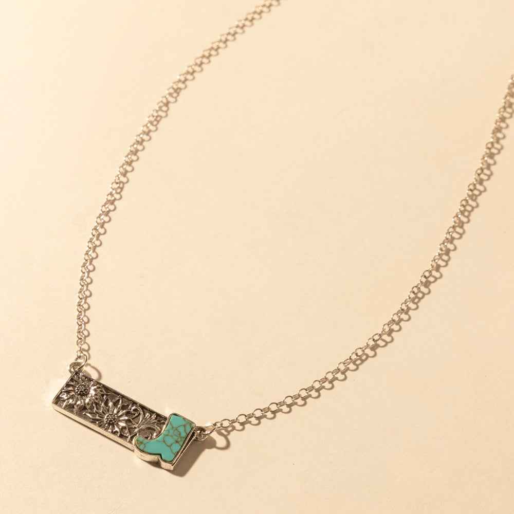 Myra Cowgirl Boot Charm Necklace for Women in Moonlit and Turquoise