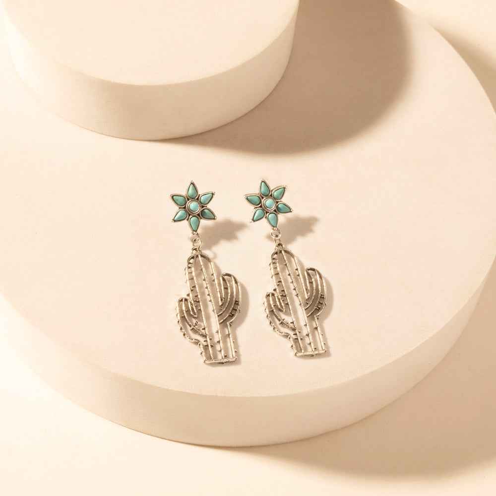 Myra Cactus Kiss Turquoise Drop Earrings for Women