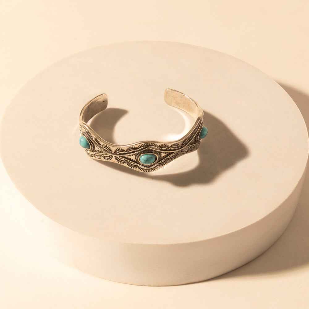 Myra Sedona Stone Cuff for Women with turquoise stones and engraved detail in premium style