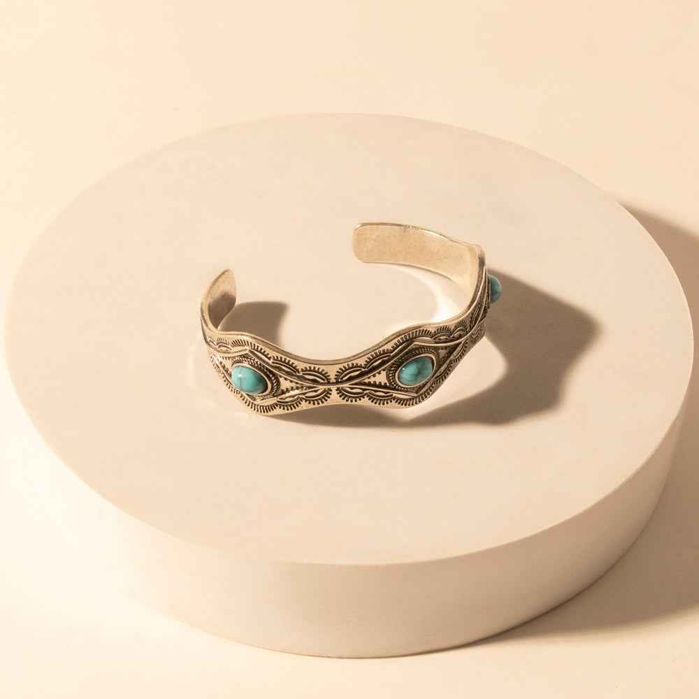 Myra Sedona Stone Cuff for Women with turquoise stones and engraved detail in premium style