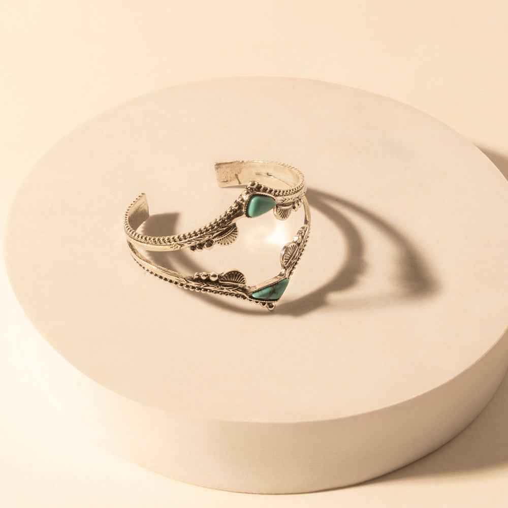 Myra Pueblo Stack Cuff Bracelets for Women with turquoise, and feather stone detail for western wear