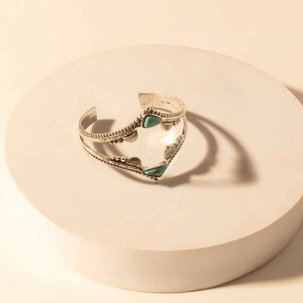 Myra Pueblo Stack Cuff Bracelets for Women with turquoise, and feather stone detail for western wear