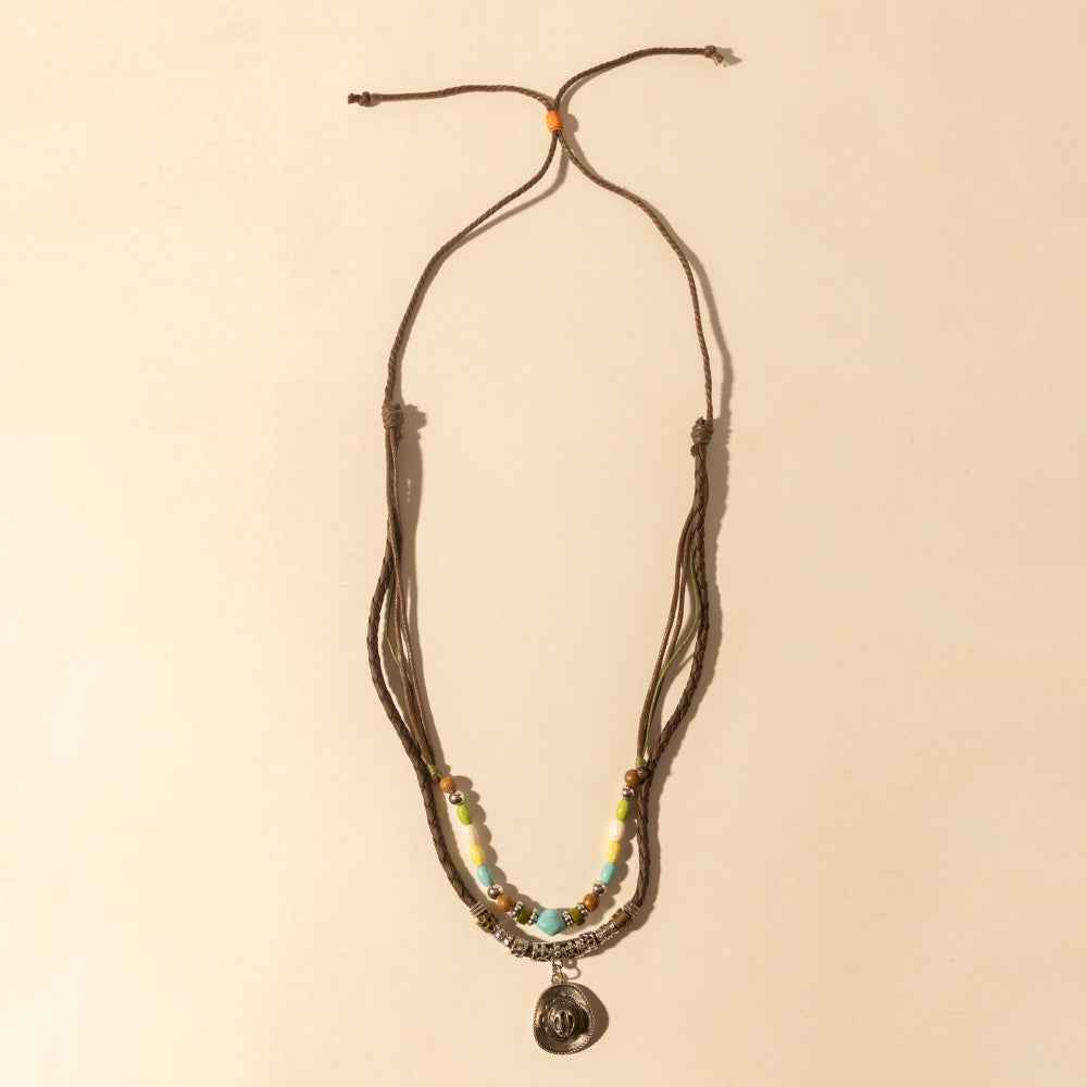 Myra Santa Rosa Beaded Drawstring Necklace for Women with beads and concho detail for western wear