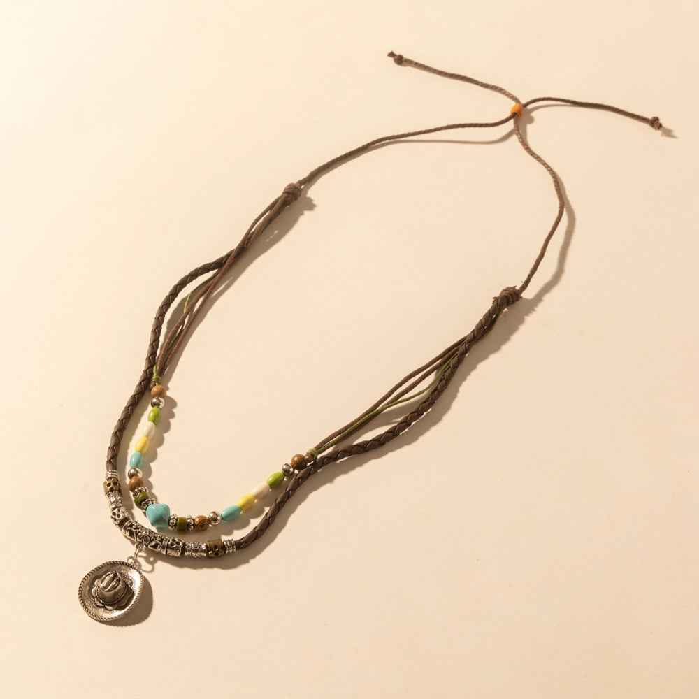 Myra Santa Rosa Beaded Drawstring Necklace for Women with beads and concho detail for western wear