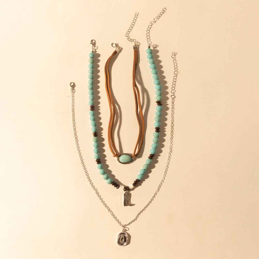 Myra Cody Charm Layered Necklace for Women with turquoise beads and horseshoe detail for western wear