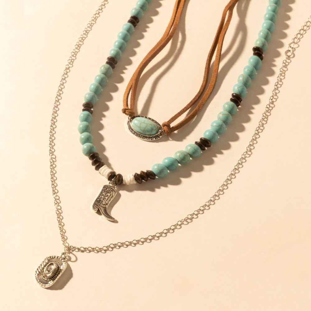Myra Cody Charm Layered Necklace for Women with turquoise beads and horseshoe detail for western wear