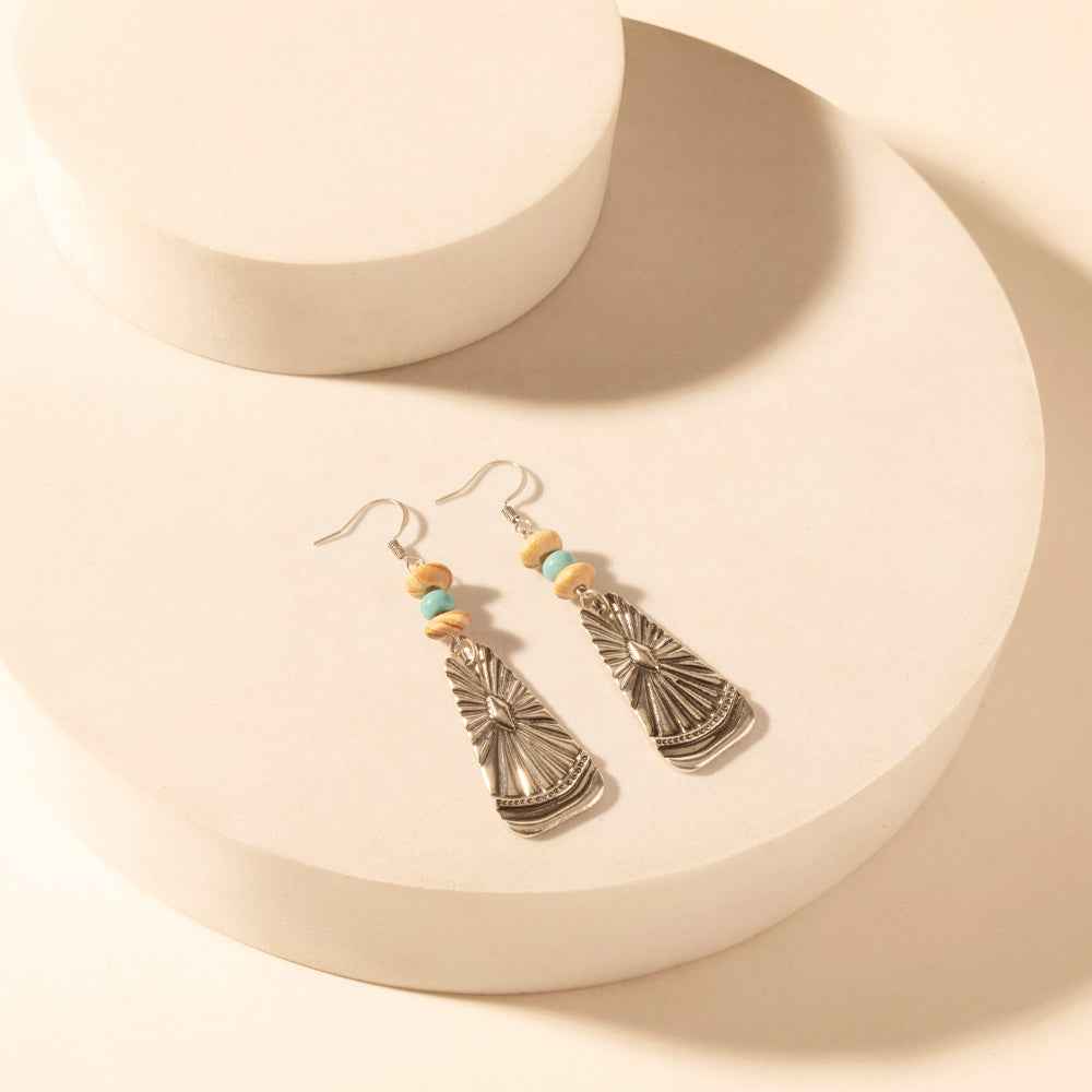 Myra Sedona Sun Dangle Earrings for Women with turquoise tooled detail for everyday western wear