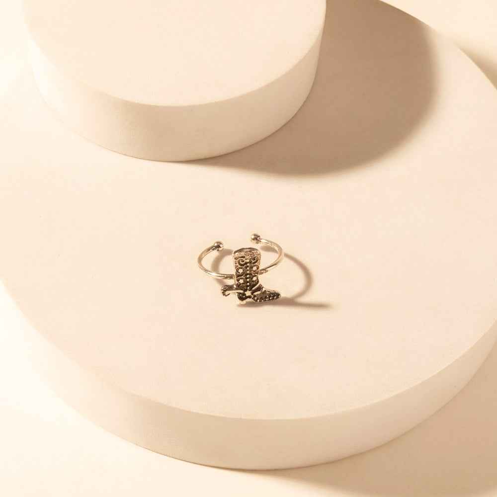 Myra Wild Step Boot adjustable ring for Women with engraved boot centerpiece for premium western wear