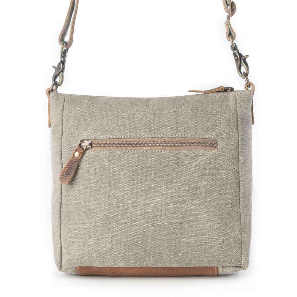 Myra Damask Trail Vintage Crossbody Bag for Women in sage with print detail
