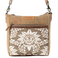 Myra Crestbloom Vintage Crossbody Bag for Women in olive with print detail