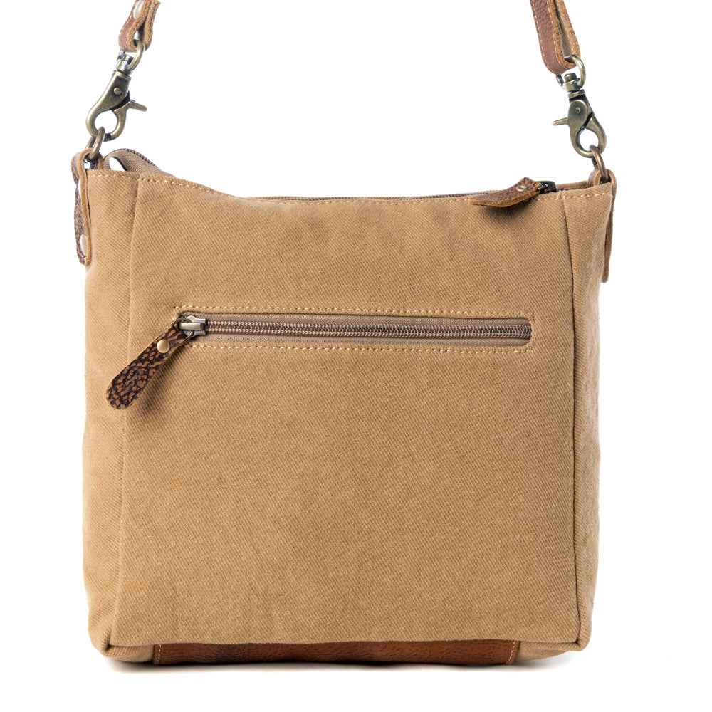 Myra Crestbloom Vintage Crossbody Bag for Women in olive with print detail