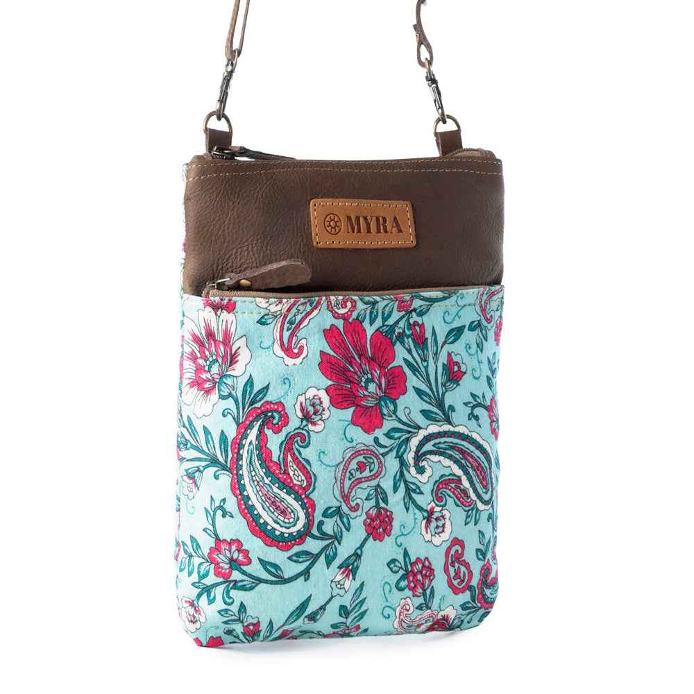Myra Paisley Spring Floral Crossbody Bag for Women in turquoise with print