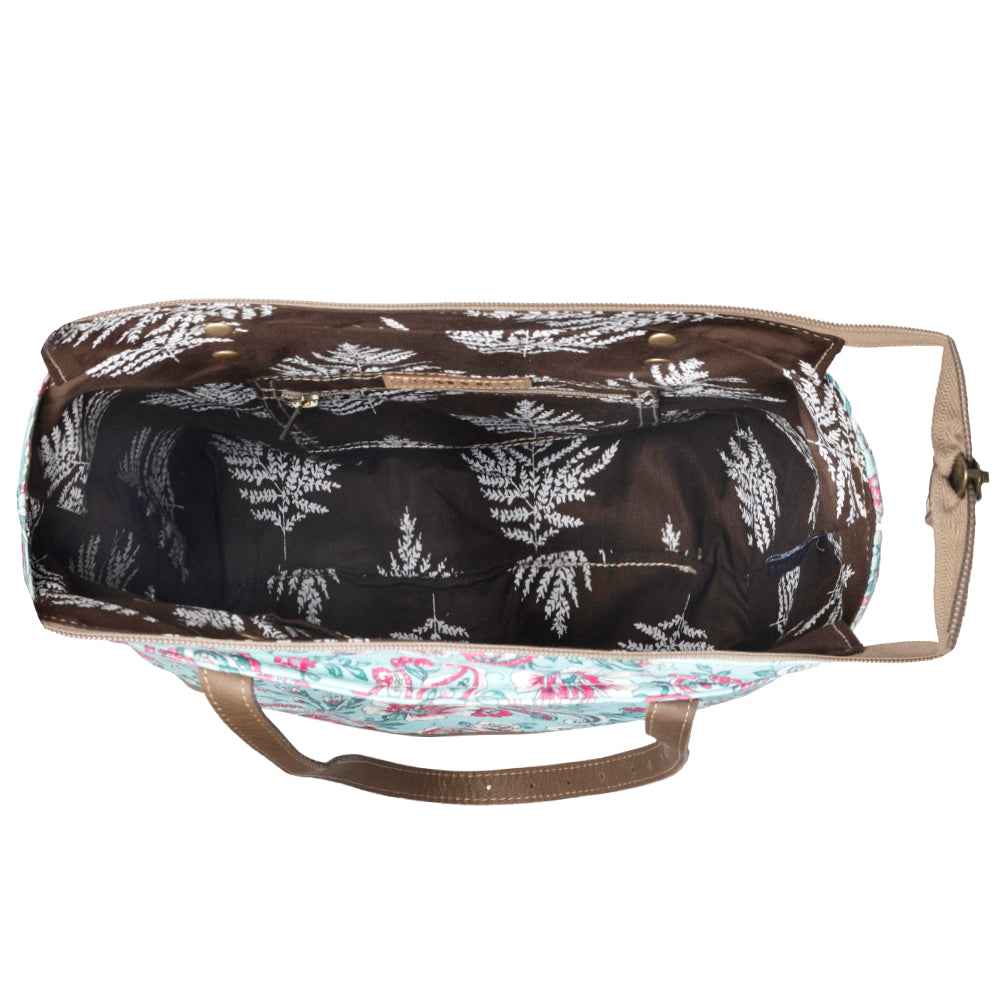 Myra Pinkpaisley upcycled canvas Tote Bag for Women in pink with leather detail