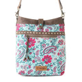 Myra Aspendale upcycled canvas Bag for Women Blue with leather details