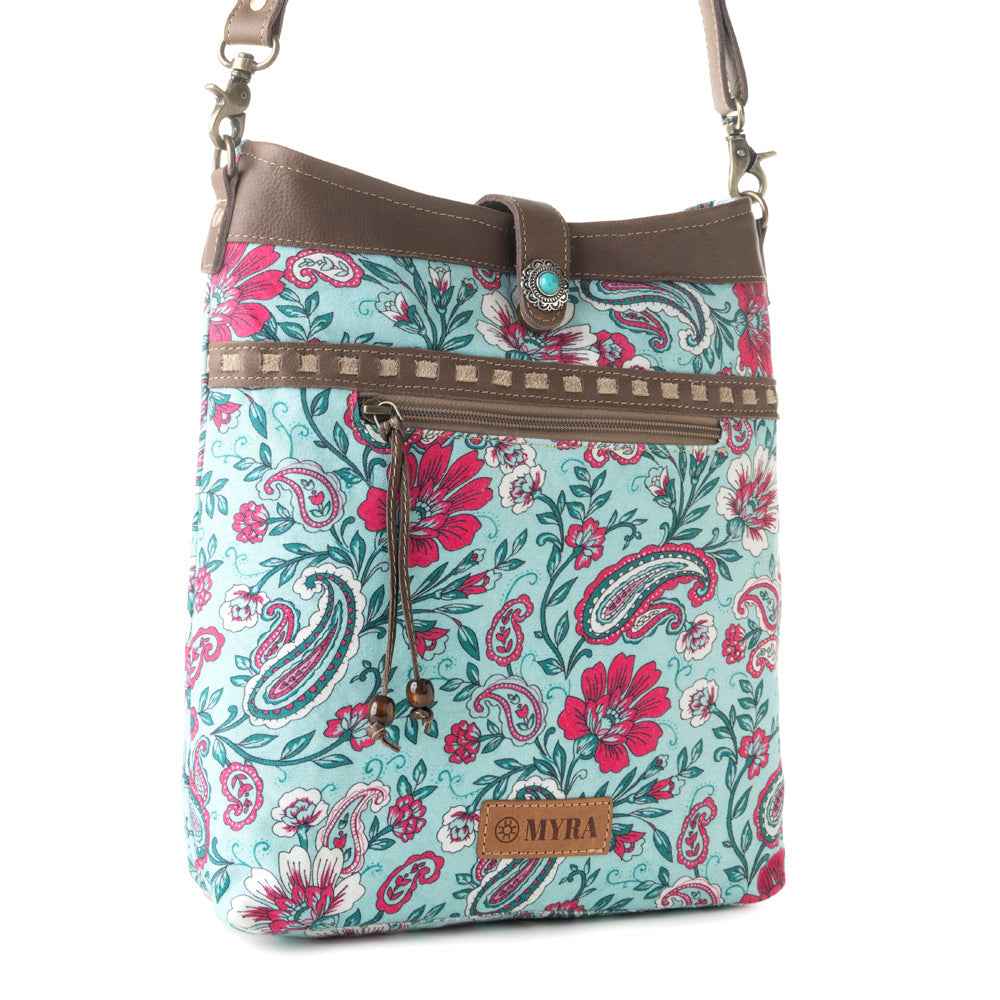 Myra Aspendale upcycled canvas Bag for Women Blue with leather details