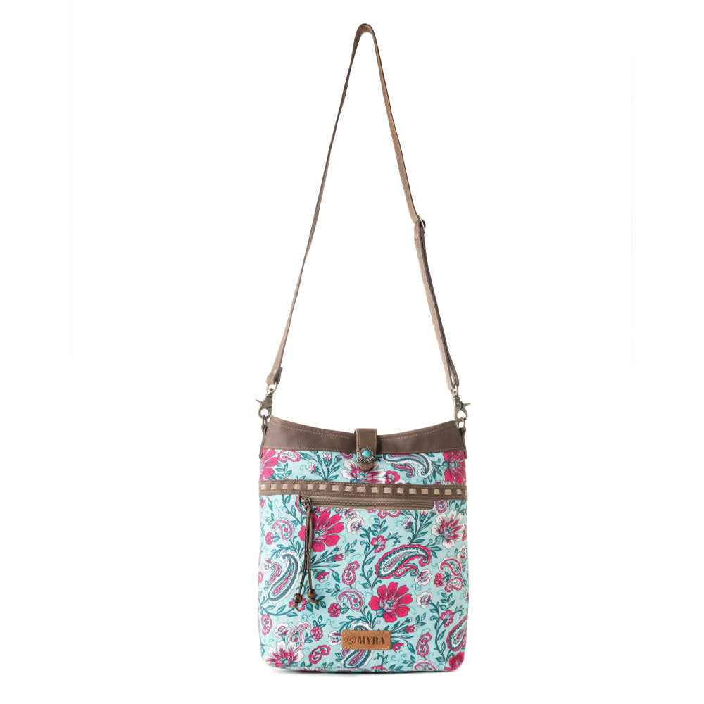 Myra Aspendale upcycled canvas Bag for Women Blue with leather details