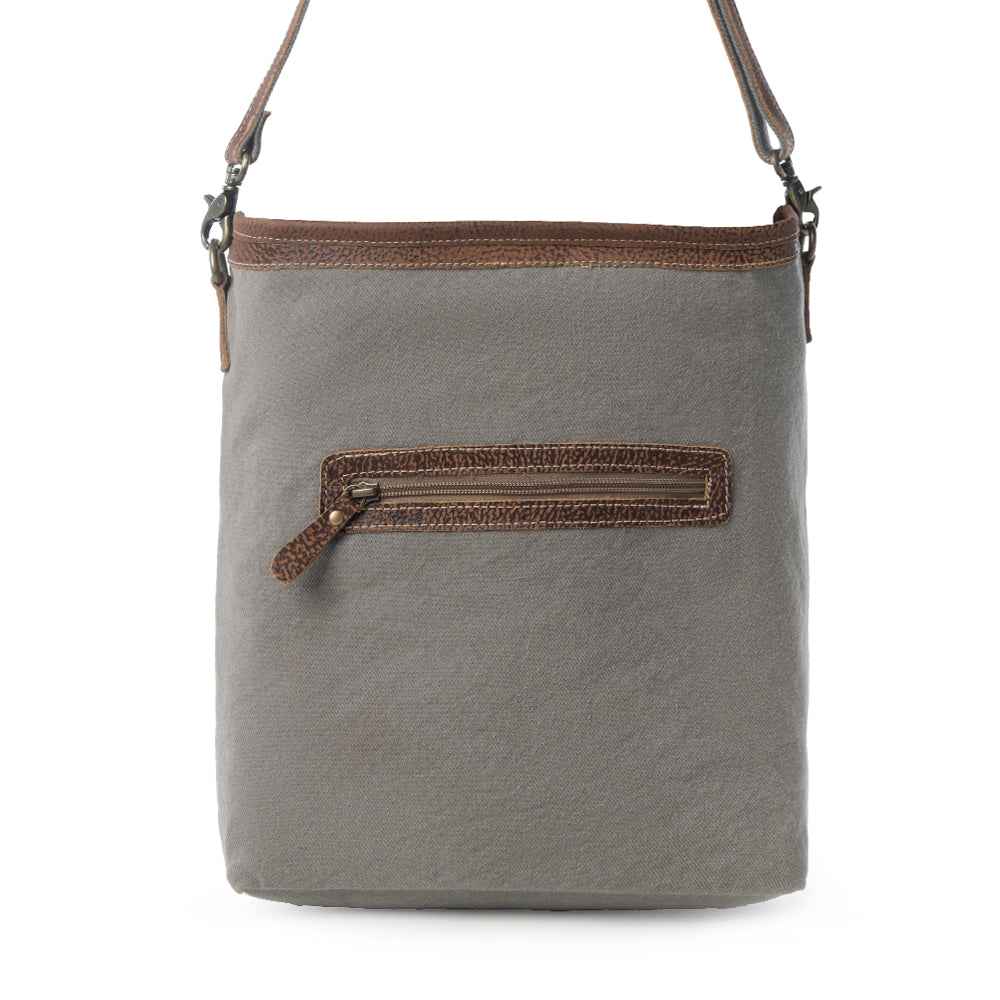 Myra Sagebrook Jacquard upcycled canvas Bag for Women in sage with leather detail