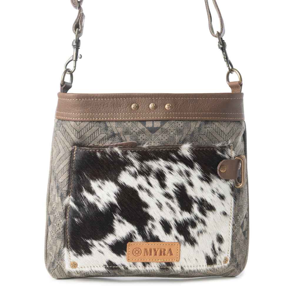 Myra Aztec Hide Western Crossbody Bag for Women in olive with hairon detail