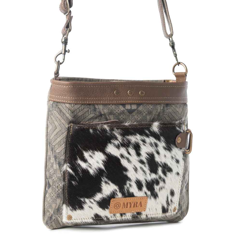 Myra Aztec Hide Western Crossbody Bag for Women in olive with hairon detail