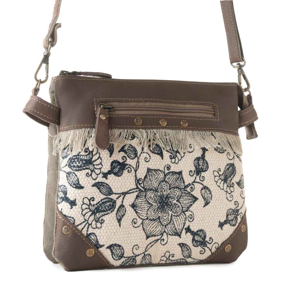 Myra Inkwild Vintage Crossbody Bag for Women in ivory with fringe detail