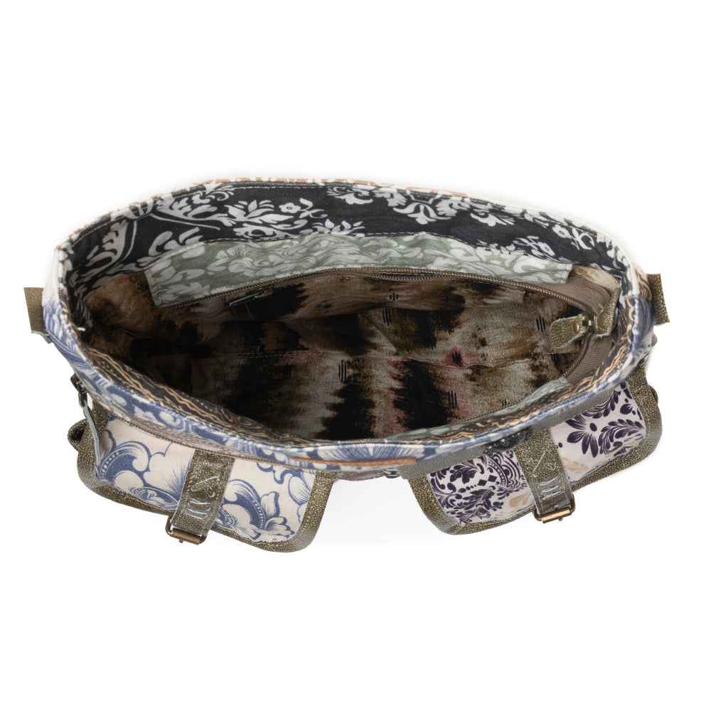 Myra Le Fleur Bel Cowgirl Shoulder Bag for Women in blue floral with leather and Concho details