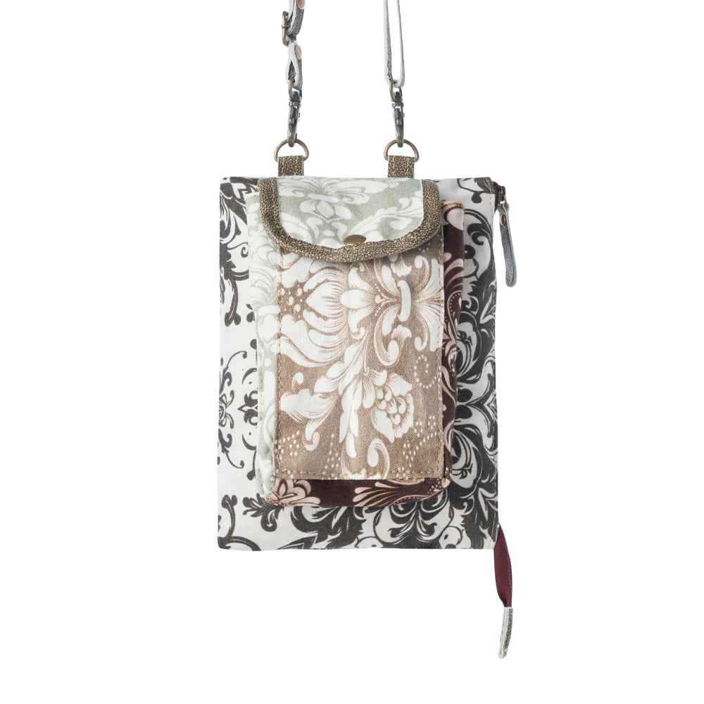 Myra Wild Baroque Phone Crossbody in black with leather detail