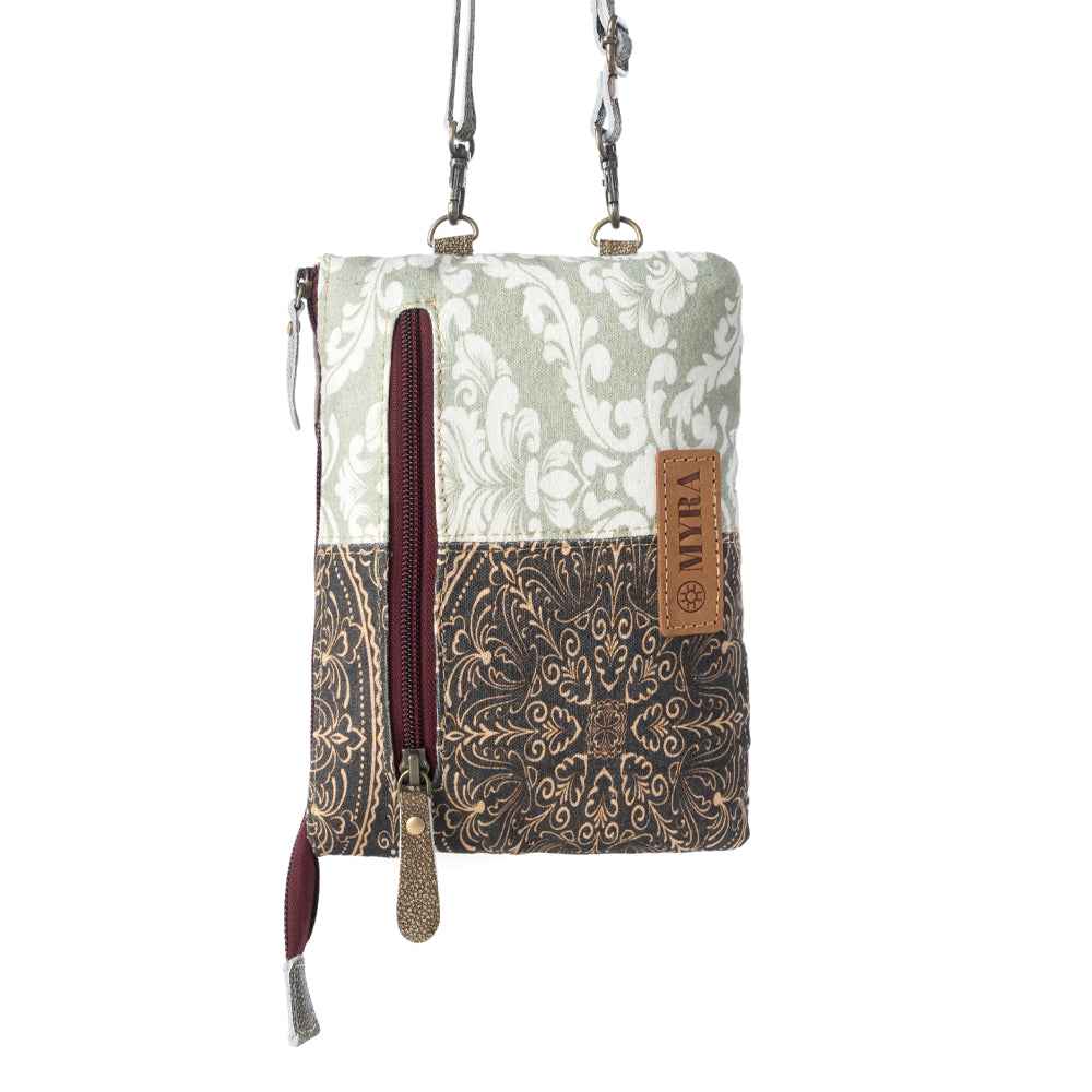 Myra Wild Baroque Phone Crossbody in black with leather detail