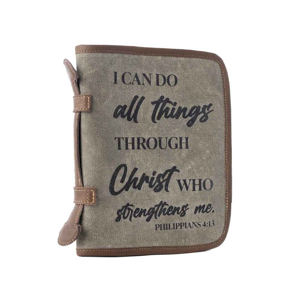 Myra Graceword Western Bible Cover in olive with flap closure and leather detail