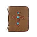 Myra Holycross Western Bible Cover in brown with flap closure and handtooled detail
