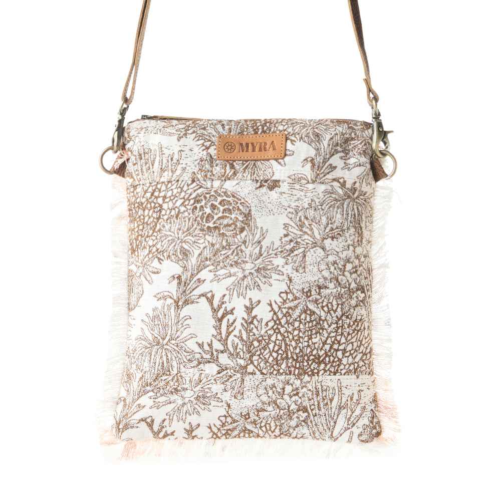 Myra Loom Tapestry vintage Crossbody Bag for Women in white with fringe detail
