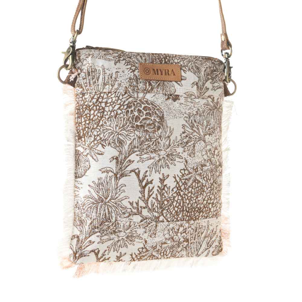 Myra Loom Tapestry vintage Crossbody Bag for Women in white with fringe detail