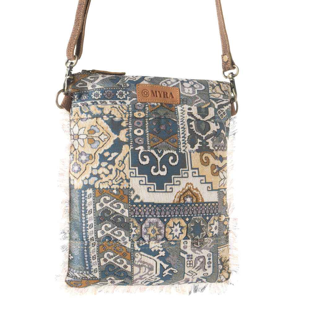 Loom Tapestry vintage crossbody Bag for Women in indigo with fringe detail