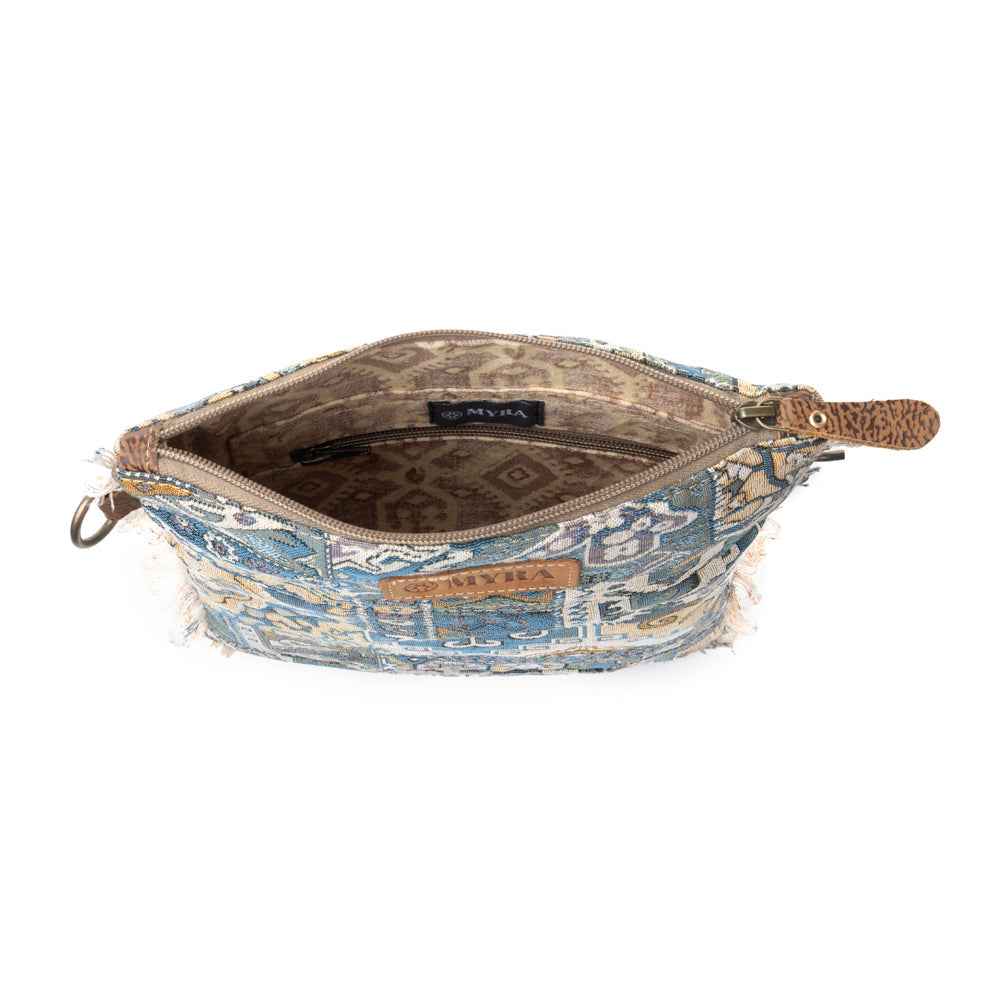 Loom Tapestry vintage crossbody Bag for Women in indigo with fringe detail