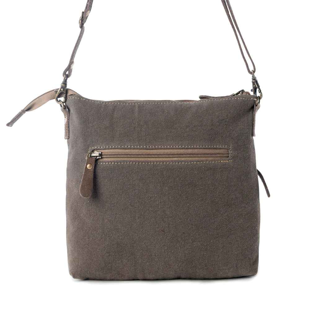 Myra Wildprint Trail Vintage Crossbody Bag for Women in olive with tile detail