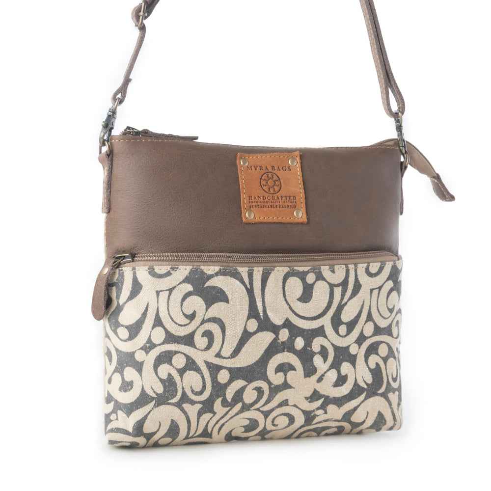 Myra Wildprint Trail upcycled canvas crossbody Bag for Women in ivory with vintage print