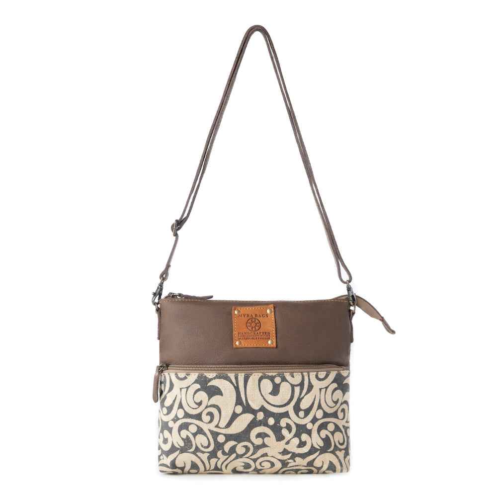 Myra Wildprint Trail upcycled canvas crossbody Bag for Women in ivory with vintage print
