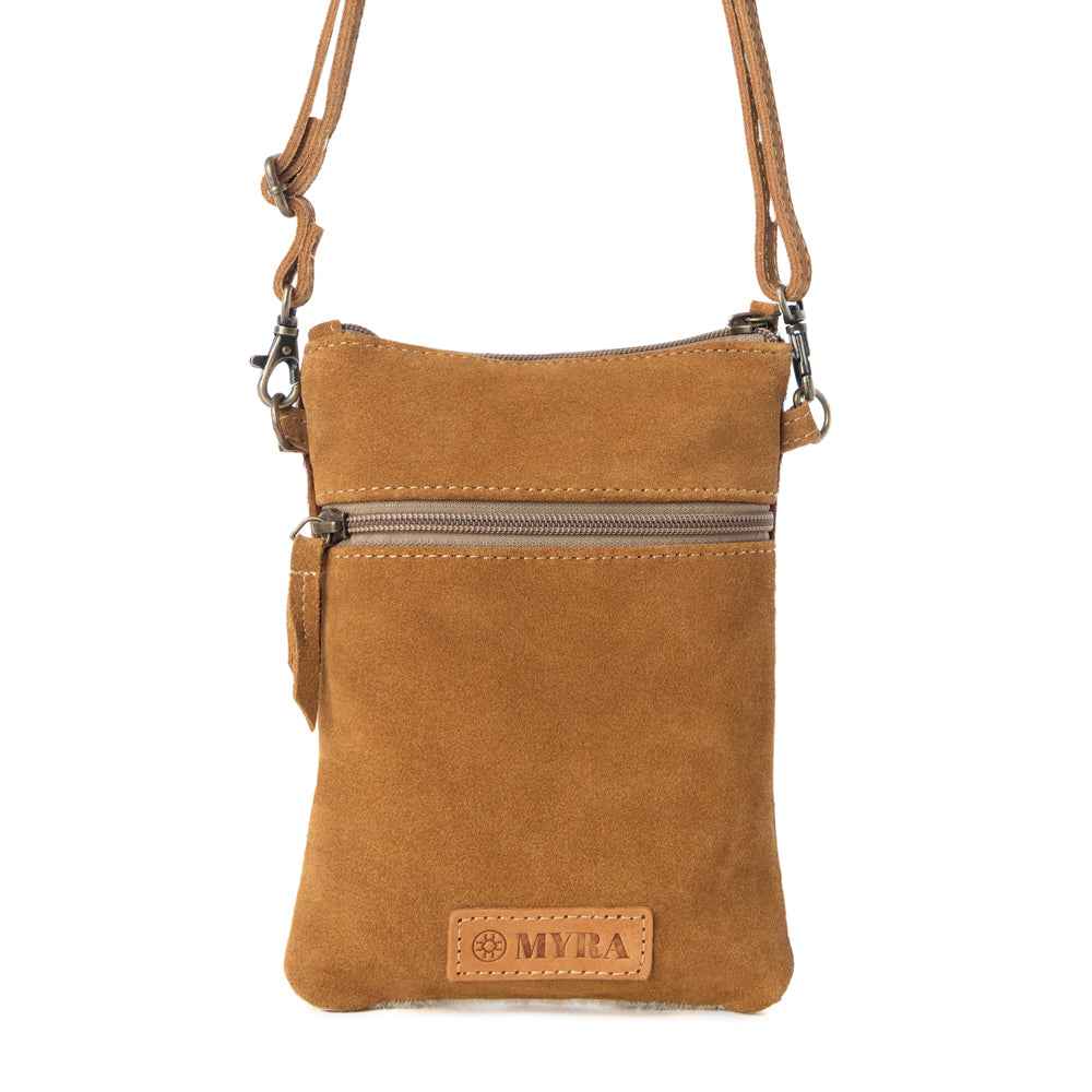 Myra Calico Hairon Crossbody Bag for Women in brown with hairon and handtooled detail