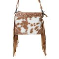 Myra Bourbon Trail Handtooled Bag for Women in brown with hairon and fringe detail