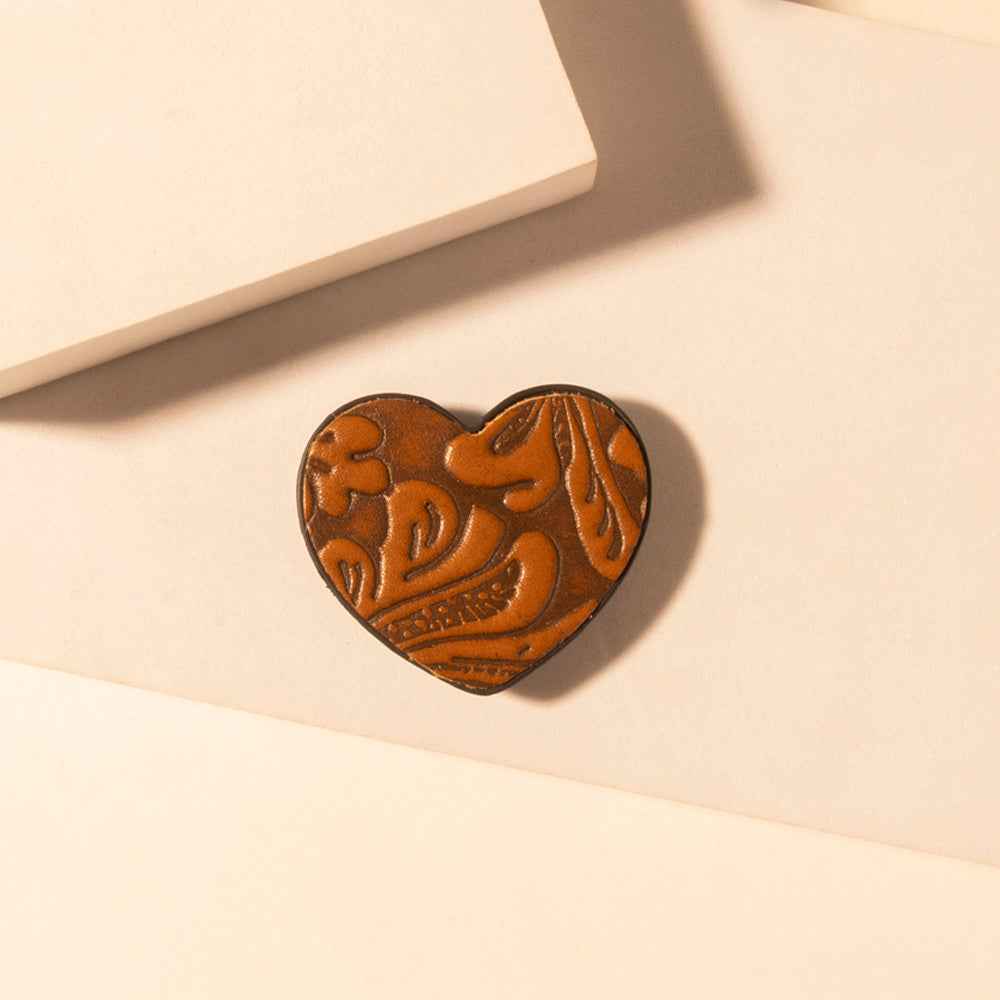 Myra Cowgirl Heart Phone Socket for Women in brown with handtooled detail for everyday use