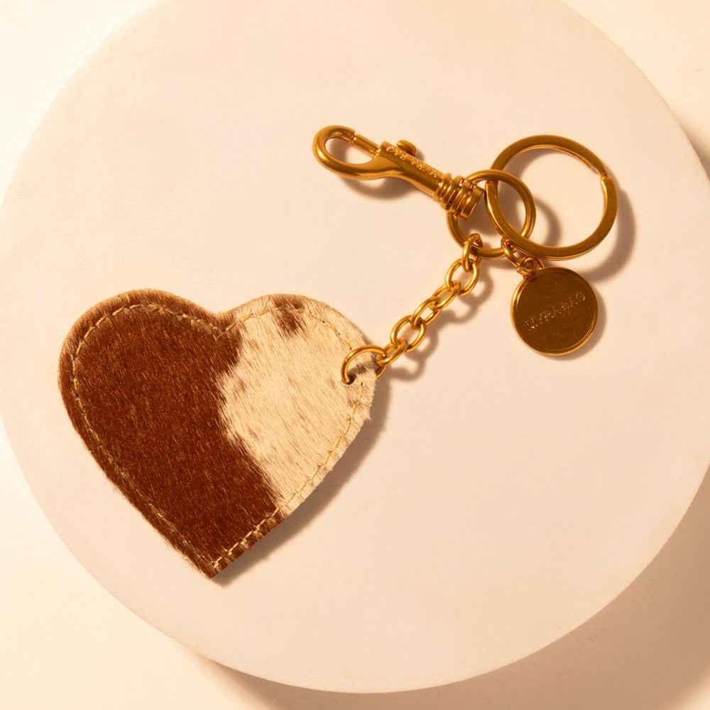 Myra Cocoa Charm Heart Key Fob for Women in brown with hair-on detail for everyday western carry