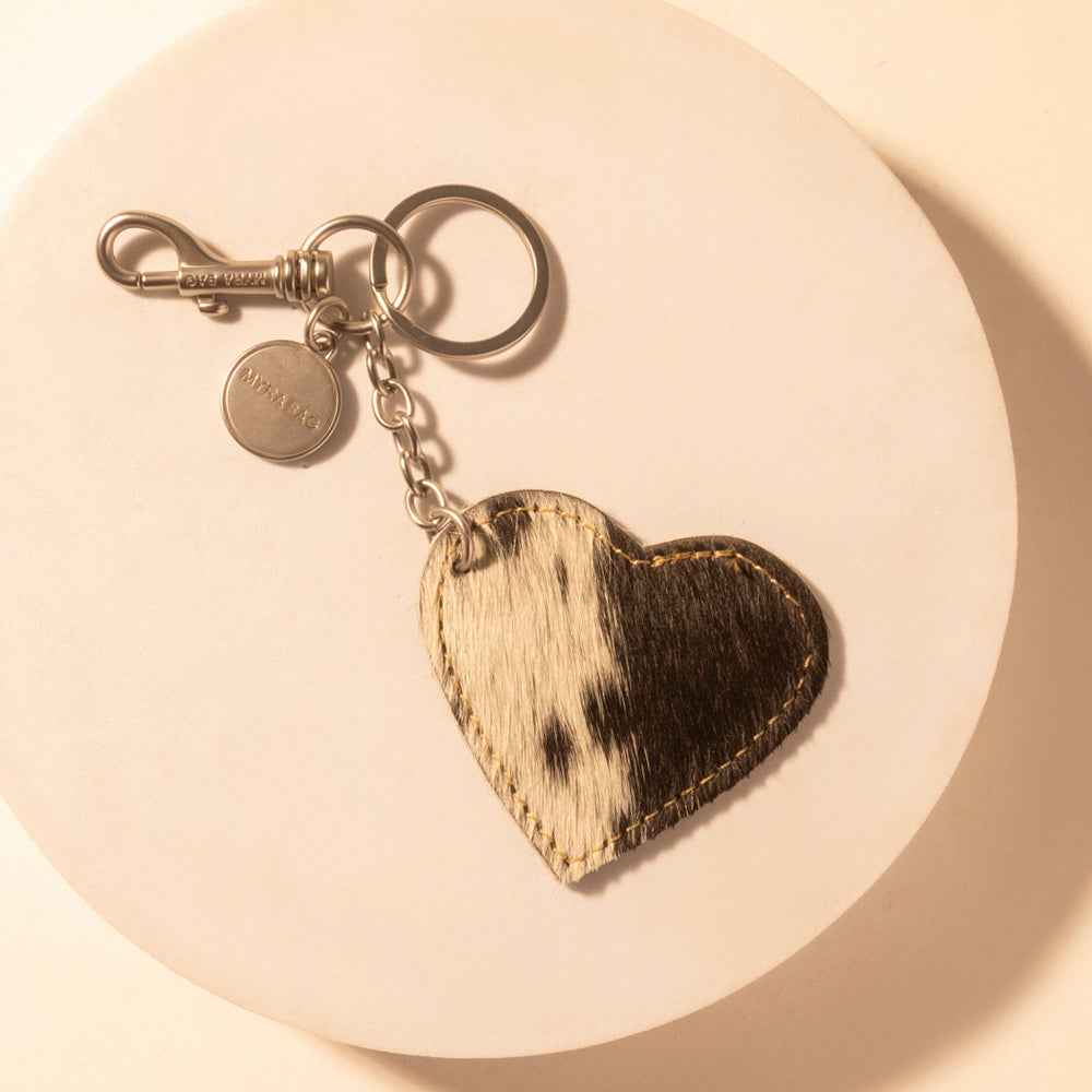Myra Speckle Belle Heart Key Fob for Women in black with hair-on detail for everyday western carry
