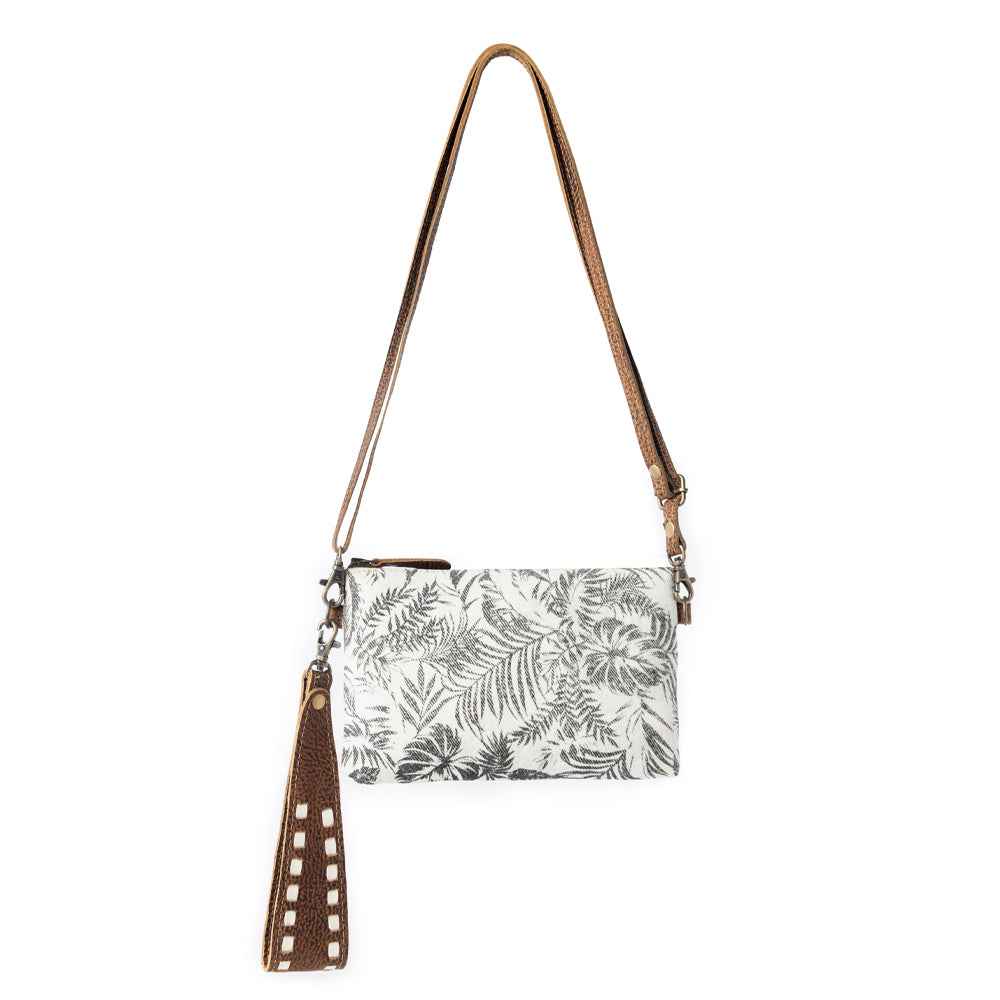 Myra Frondtrail upcycled canvas Belt Bag for Women in ivory with leather detail