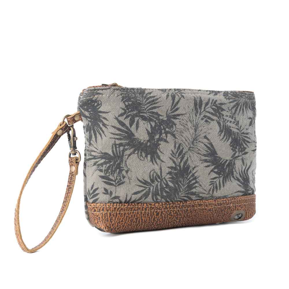 Myra Fernfield Vintage Wristlet for Women in olive with leather detail