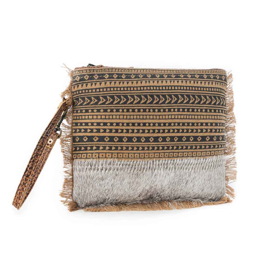 Myra Trailmark Western Wristlet for Women in olive with hairon detail
