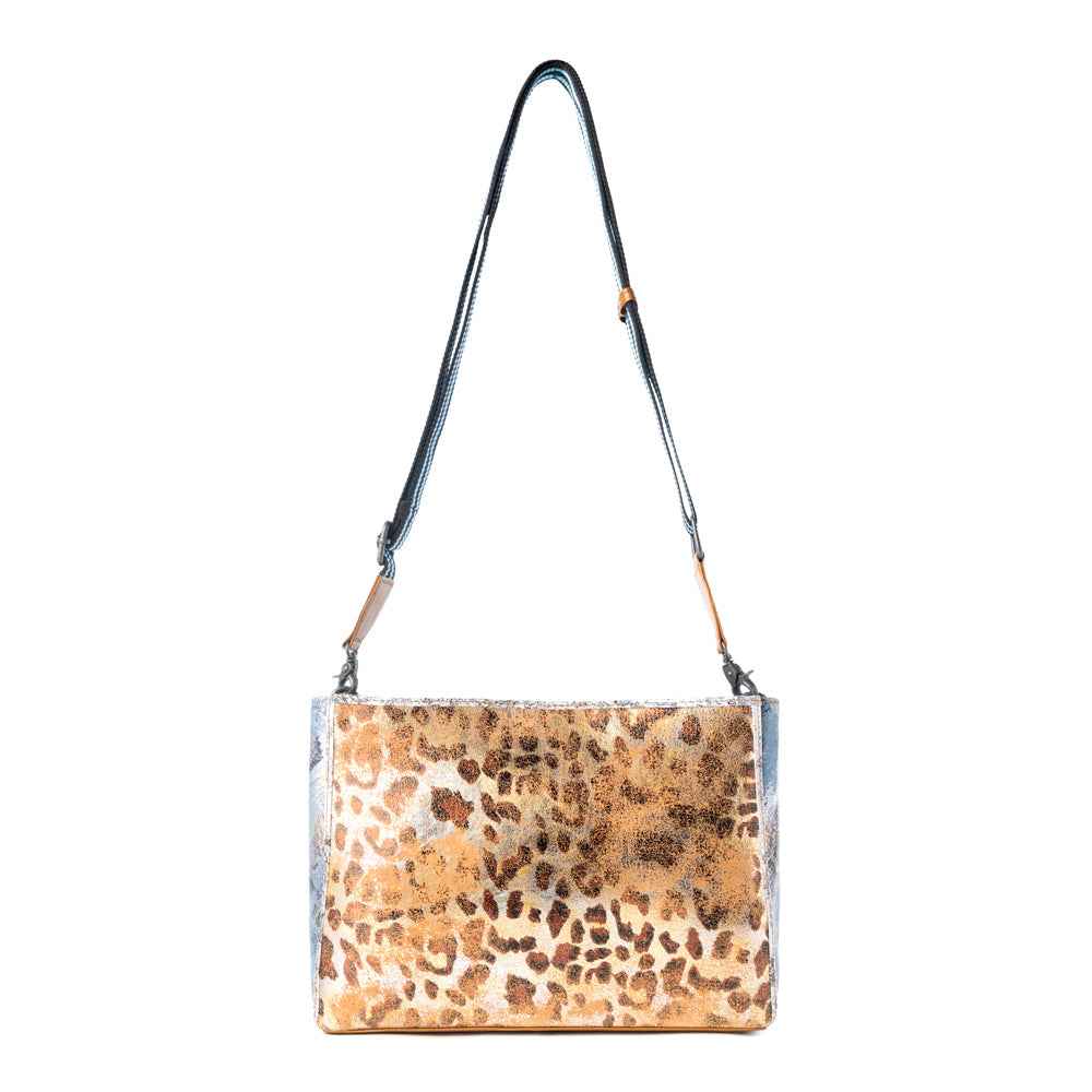 Myra Safari Glow Leather Bag for Women in Brown with metallic detail and shoulder strap
