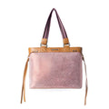 Myra Sweetbriar Leather Tote Bag for Women in pink with textured detail and shoulder strap