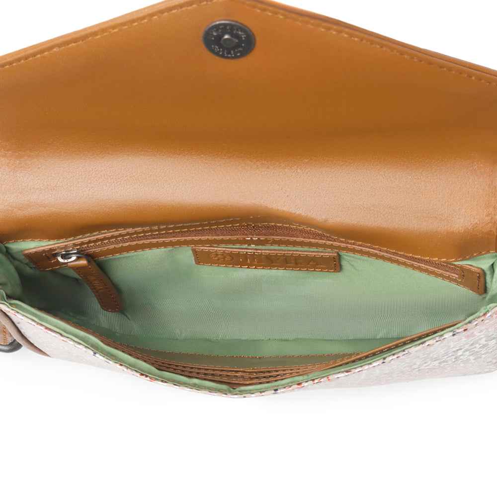 Myra Wild Print Leather Bag for Women in cream with textured detail and shoulder strap