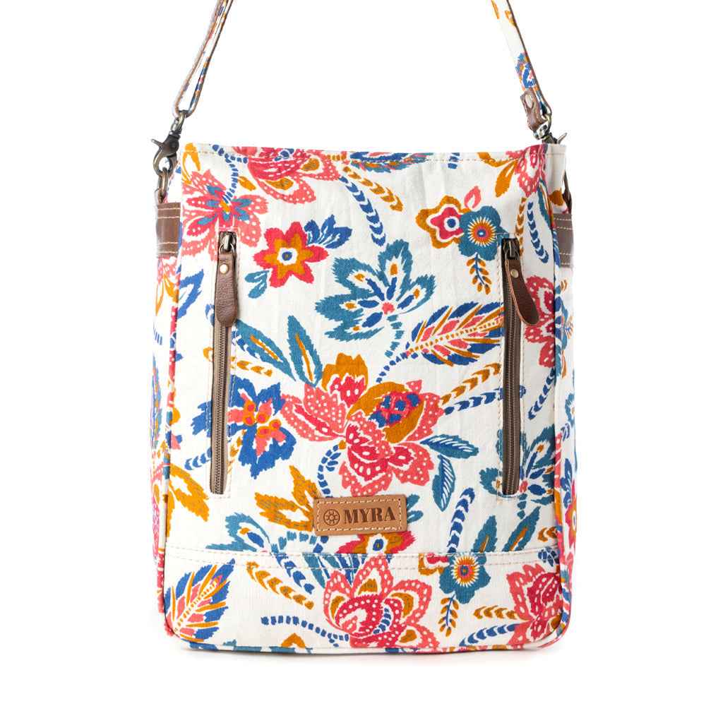Myra Folkflora upcycled canvas concealed Carry Bag for Women in white