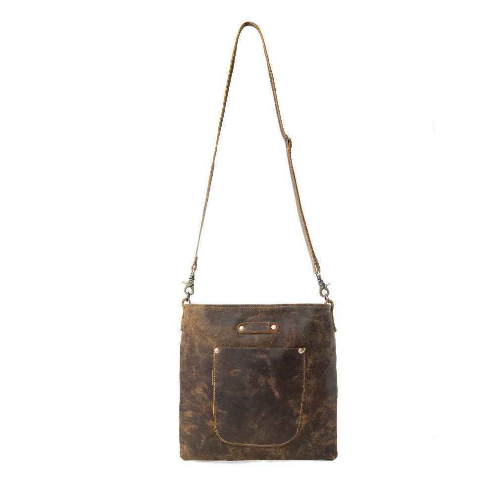 Myra Beast Leather Messenger Bag for Women Distressed Brown Full-Grain Leather with Adjustable Strap and Front Pocket